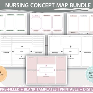 Paquete de mapas conceptuales de enfermería editables, plantillas de mapas conceptuales, mapas conceptuales de enfermería, plantillas de notas de enfermería, farmacología, plantillas de enfermedades, PDF