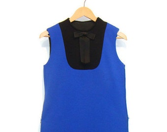 blue and black dress meaning Givenchy Vintage Jersey Turtleneck Color Block Dress Blue Black