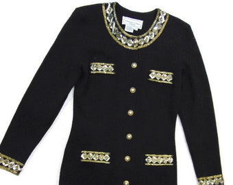 Vintage Adrienne Vittadini Dresses Beaded Neckline Dress Vintage Long Sleeve Dress Vintage Formal Dresses Wool Beaded Midi Button Up Dress