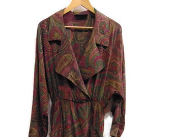 Vintage Ellen Tracy Silk Paisley Midi Dress Long Sleeve Vintage Dress Unique Vintage Dresses Womens Vintage Dresses