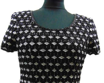 Vintage Beaded Top Vintage Black and Silver Silk Beaded Top Vintage Beaded Blouse