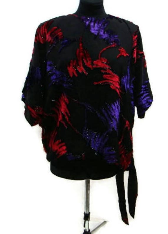 Vintage Multi Colored Kimono Vintage Velvet Blous… - image 1