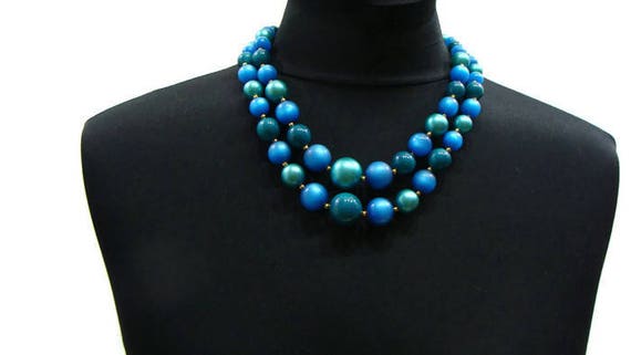 Vintage Blue and Green Necklace Vintage Double St… - image 1