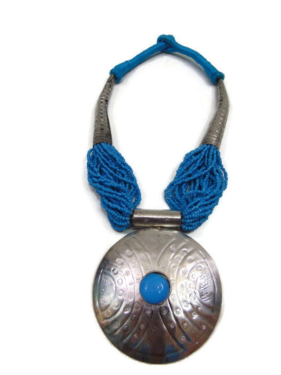 Vintage Pendant Necklace Vintage Silver and Teal … - image 2