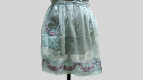 Vintage Sheer Aprons Light Blue Apron Womens Apro… - image 9