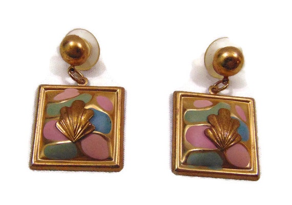 Vintage Square Earrings Pink and Green Earrings S… - image 4