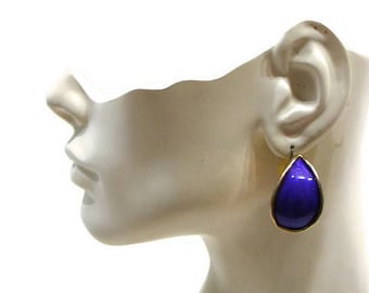 Vintage Purple Earrings Vintage Plastic Earrings Purple Teardrop Earrings Gold and Purple Earrings Purple and Gold Earrings