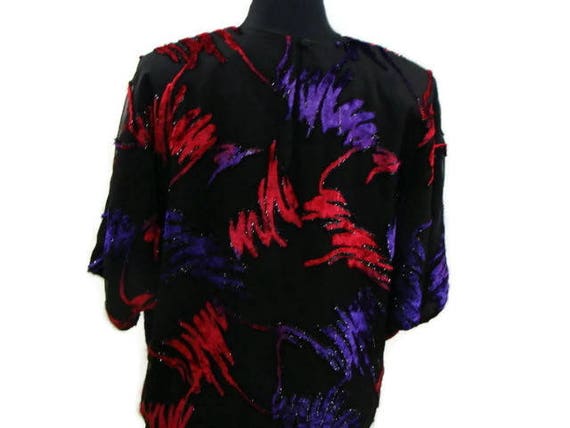 Vintage Multi Colored Kimono Vintage Velvet Blous… - image 4