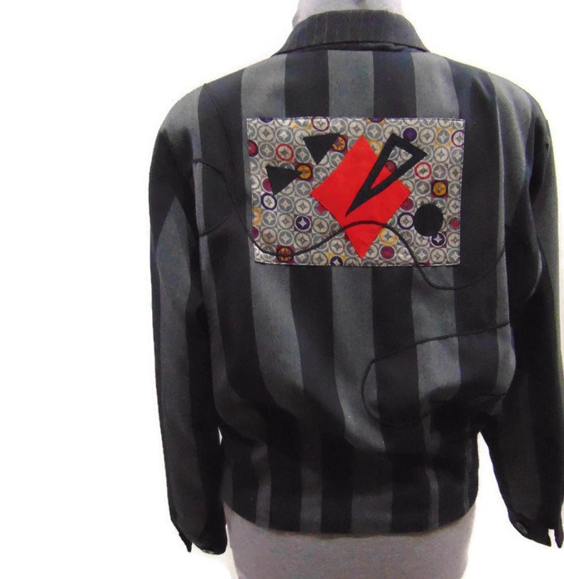 Vintage 80/'s Cropped Blazer Oversized Blazer Striped Blazer Womens Cropped Suit Jacket Ladies Striped Blazer