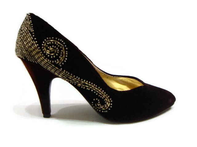 Vintage Burgundy Velvet Heels 