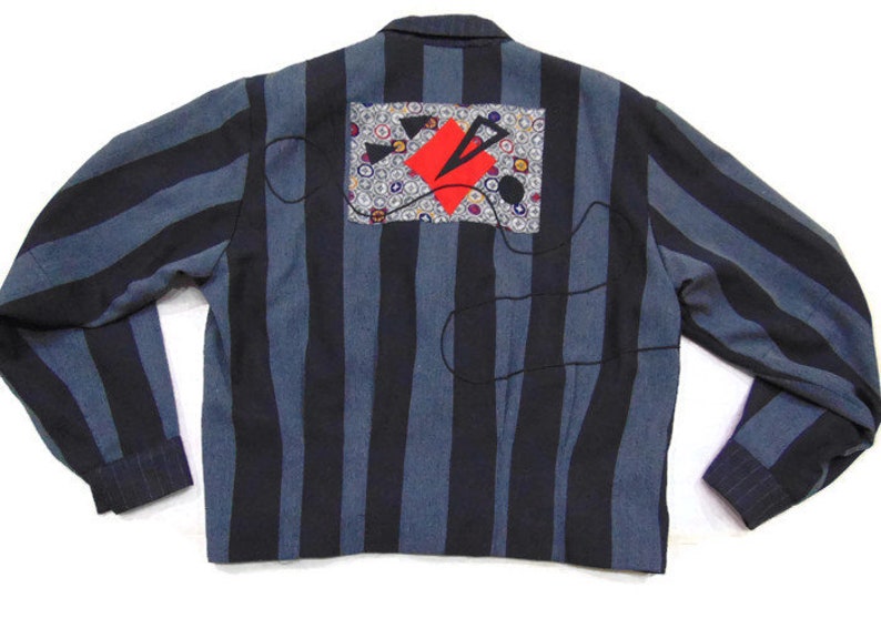 Vintage 80/'s Cropped Blazer Oversized Blazer Striped Blazer Womens Cropped Suit Jacket Ladies Striped Blazer