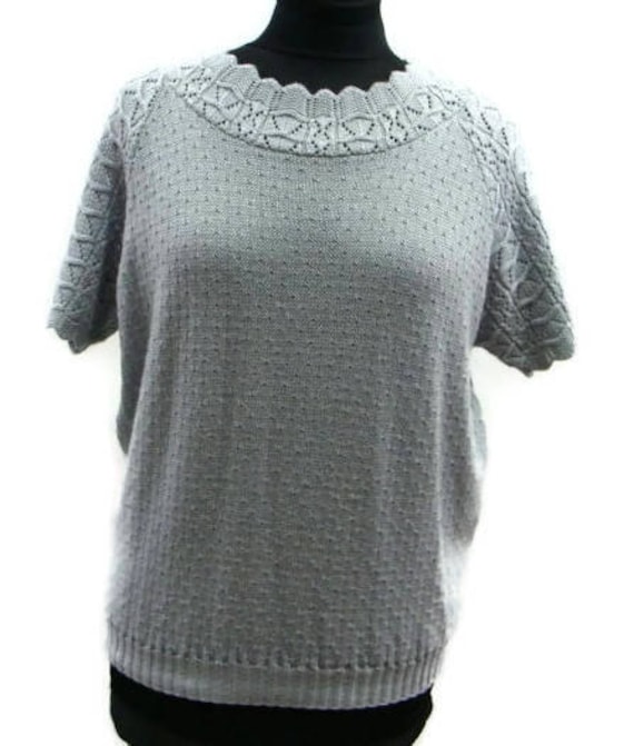 Vintage Short Sleeve Knit Sweater Vintage Gray Sh… - image 1