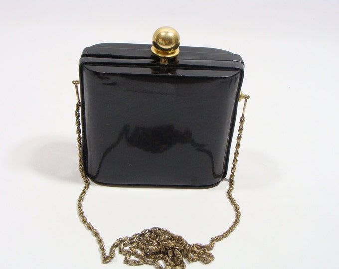 Vintage Black Patent Leather Pill Box Handbag Etsy