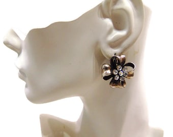 Vintage Clip On Earrings Retro Clip On Earrings Vintage Floral Rhinestone Clip On Earrings Vintage Flower Earrings