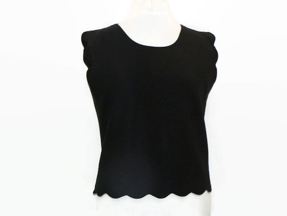 OOAK Black Scallop Edge Sleeveless Top Black Sleeveless Top Scallop Edge Top Black Scallop Top Black Sleeveless Blouse Scalloped Tops