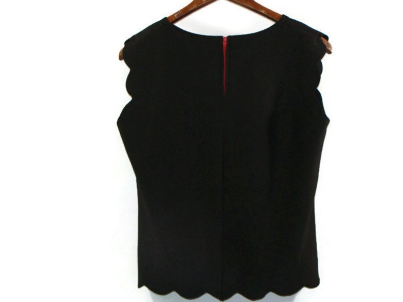 OOAK Black Scallop Edge Sleeveless Top Black Sleeveless Top Scallop Edge Top Black Scallop Top Black Sleeveless Blouse Scalloped Tops 画像 5