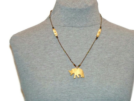 Vintage Elephant Pendant Beaded Necklace Vintage … - image 1