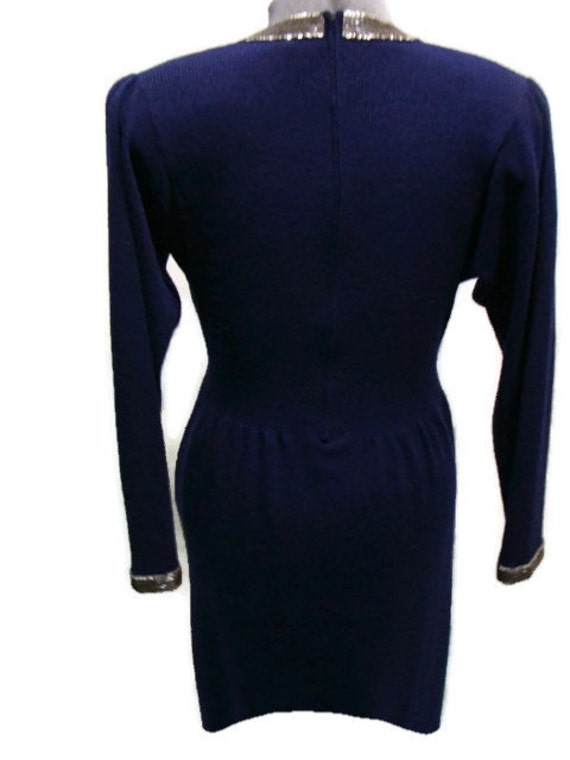 Vintage Navy Blue Dress Vintage Beaded Navy Knit … - image 4