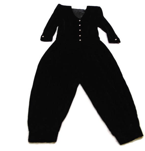 Vintage Black Velvet Jumpsuit Black Long Sleeve Ju