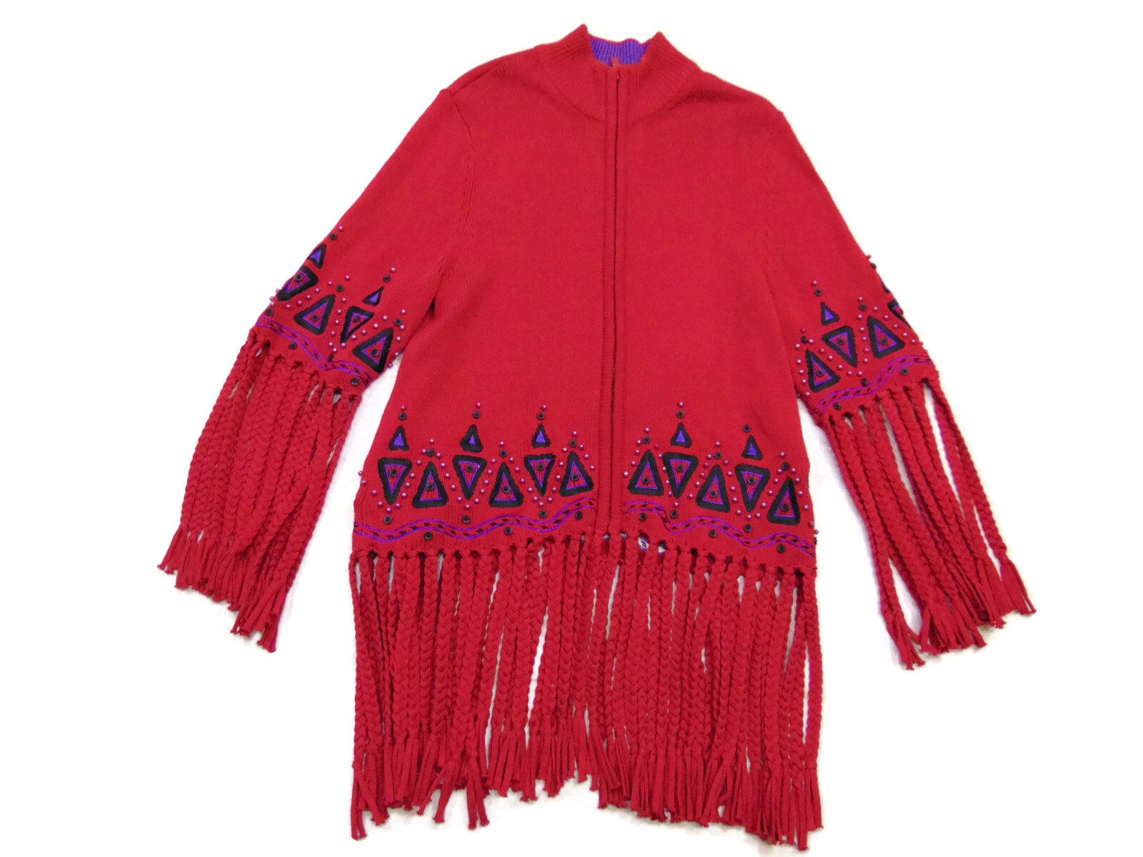 red fringe sweater