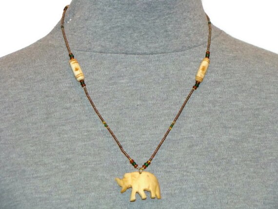 Vintage Elephant Pendant Beaded Necklace Vintage … - image 4