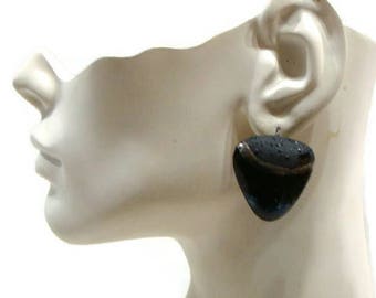 Vintage Triangle Earrings Vintage Blue Earrings Vintage Ceramic Earrings Triangle Shaped Earrings Large Triangle Earrings