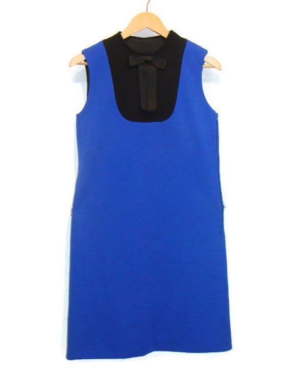 Vintage Blue and Black Color Block Sleeveless Dres