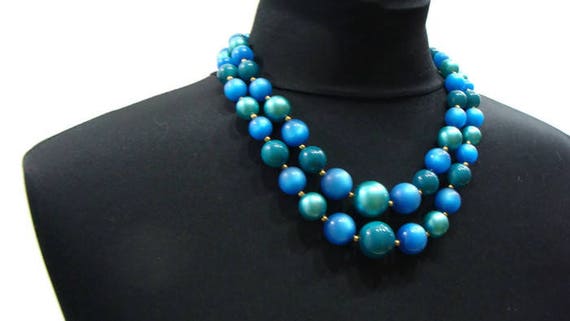 Vintage Blue and Green Necklace Vintage Double St… - image 3