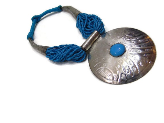 Vintage Pendant Necklace Vintage Silver and Teal … - image 6