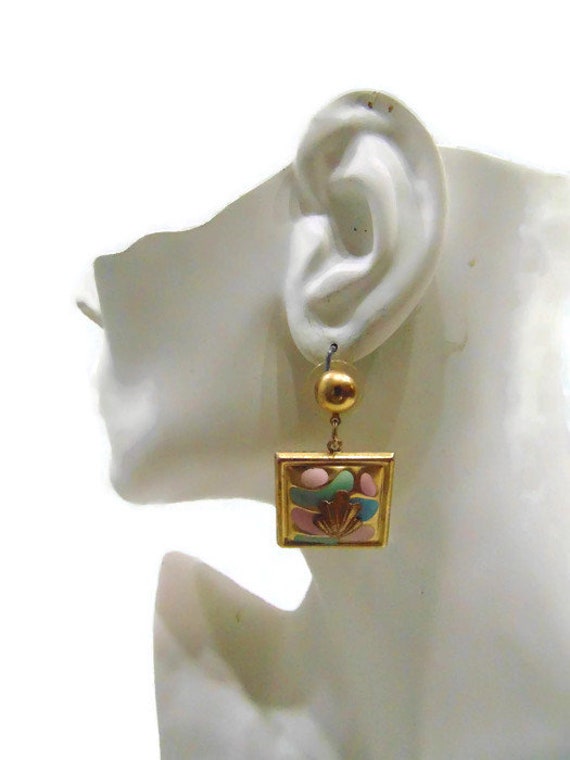 Vintage Square Earrings Pink and Green Earrings S… - image 5