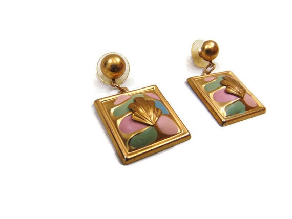 Vintage Square Earrings Pink and Green Earrings S… - image 2