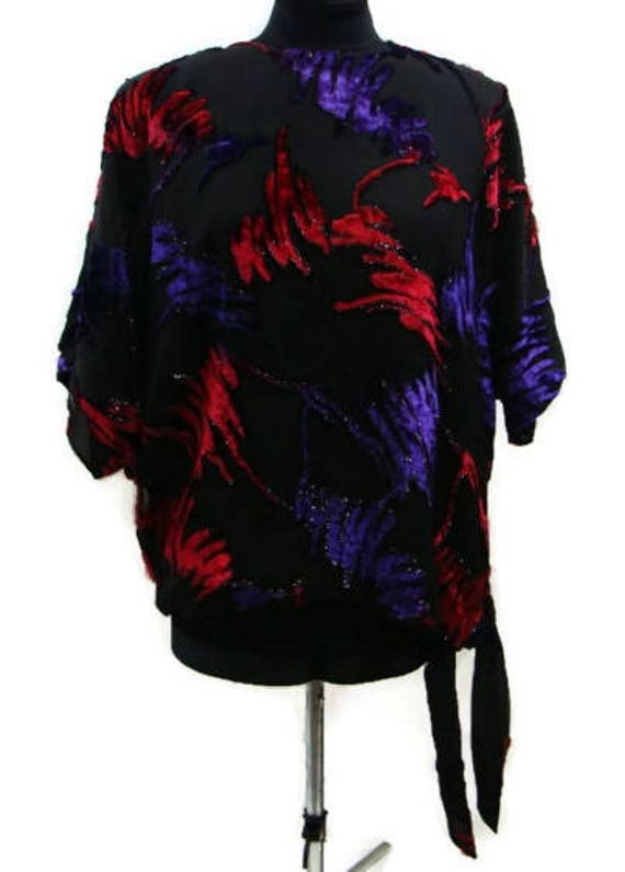 Vintage Multi Colored Kimono Vintage Velvet Blous… - image 5