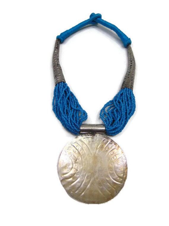 Vintage Pendant Necklace Vintage Silver and Teal … - image 9