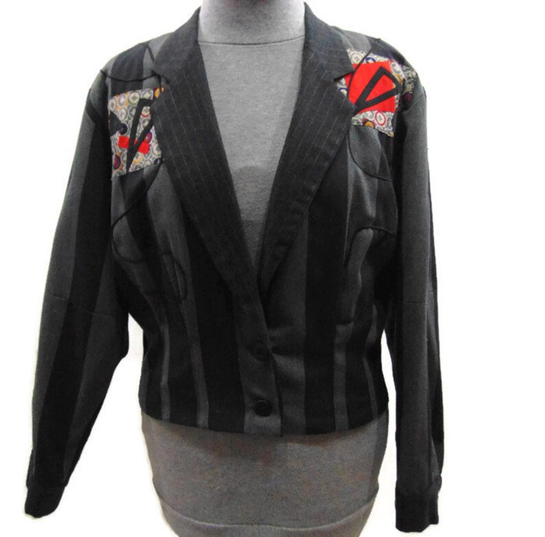 Vintage 80/'s Cropped Blazer Oversized Blazer Striped Blazer Womens Cropped Suit Jacket Ladies Striped Blazer