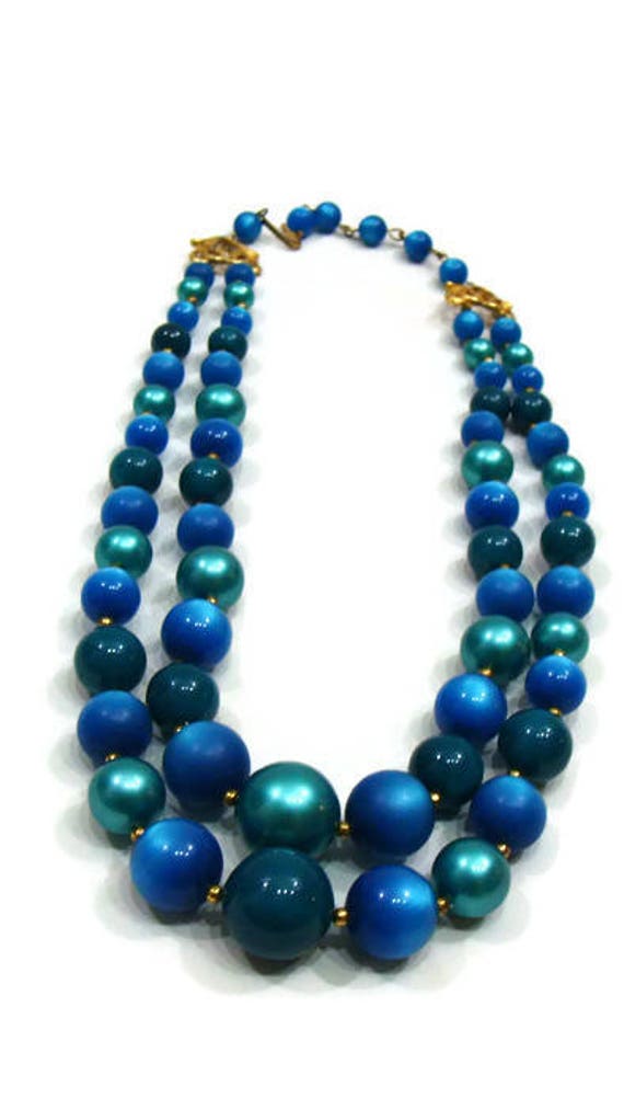 Vintage Blue and Green Necklace Vintage Double St… - image 4