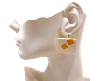 Vintage Square Earrings Vintage Square Cream and Yellow Pierced Earrings