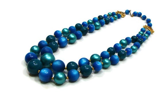 Vintage Blue and Green Necklace Vintage Double St… - image 2