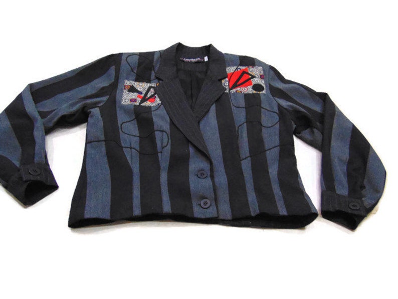 Vintage 80/'s Cropped Blazer Oversized Blazer Striped Blazer Womens Cropped Suit Jacket Ladies Striped Blazer
