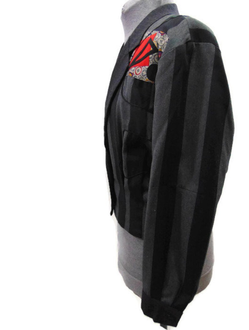 Vintage 80/'s Cropped Blazer Oversized Blazer Striped Blazer Womens Cropped Suit Jacket Ladies Striped Blazer
