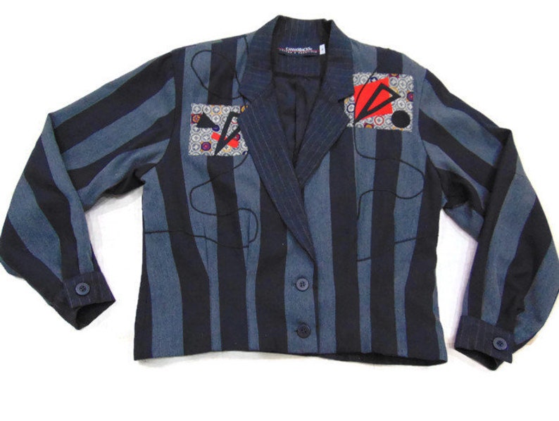 Vintage 80/'s Cropped Blazer Oversized Blazer Striped Blazer Womens Cropped Suit Jacket Ladies Striped Blazer
