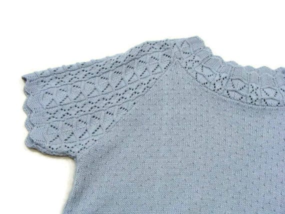 Vintage Short Sleeve Knit Sweater Vintage Gray Sh… - image 3