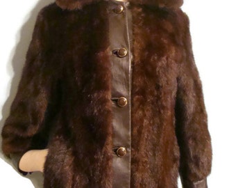 Vintage Brown Mink & Leather Fur Jacket