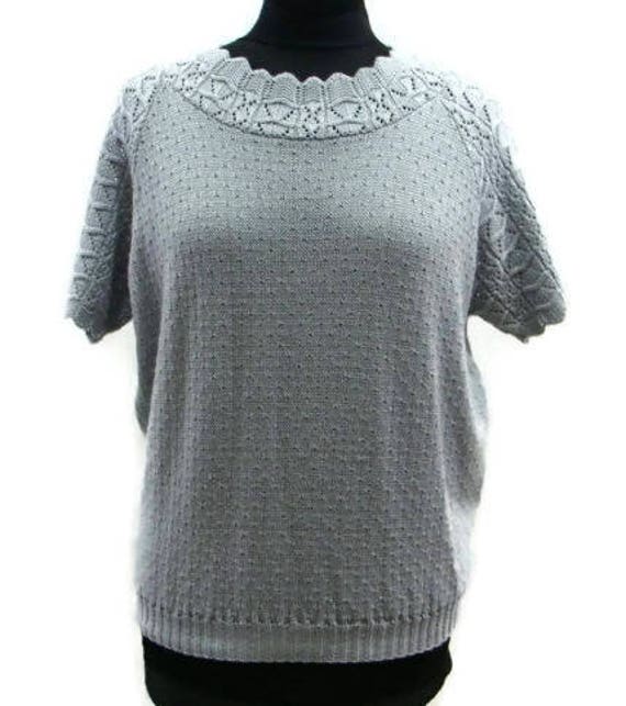 Vintage Short Sleeve Knit Sweater Vintage Gray Sh… - image 5