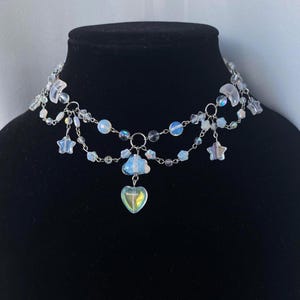 Celestial Aurora Borealis and Opal Glass Beaded Handmade Alternative Necklace
