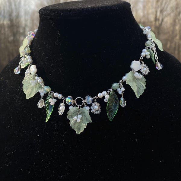 Whimsical Glass Beaded Handmade Fairycore Flower Necklace, Cottagecore