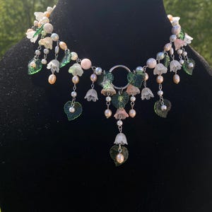 Peachy Whimsical Flower Garden Necklace, Fairycore