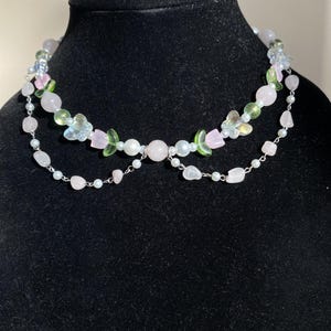 Whimsical Flower and Butterfly Glass Beaded Necklace, Fairycore