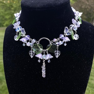 Purple Iridescent Fairycore Quartz Beaded Choker Necklace, Whimsical, Handmade