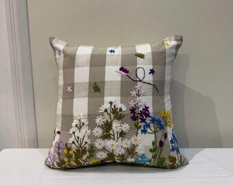 Embroidered Cotton Pillow Cover | Floral Boho Cushion with Threaded Detail