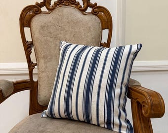 Handmade Wool Pillow Cover | Navy Blue & Beige Ikat Geometric Cushion